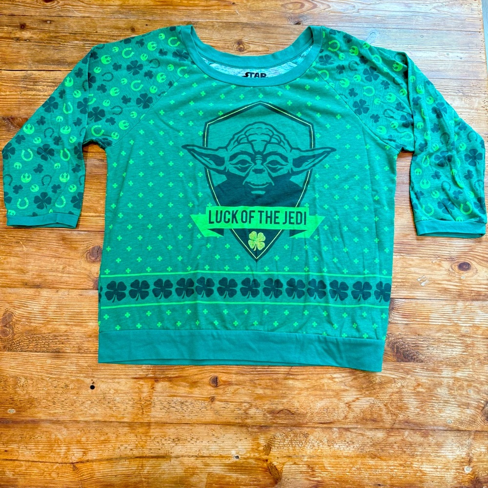 Star Wars Green Kids Large 11-13 Luck‎ of the Jedi St Patrick’s Day Shirt EUC